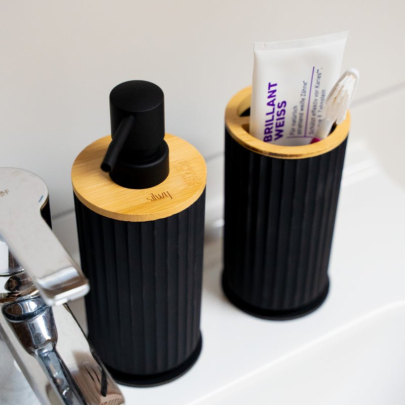 Magnetic soap dispenser and magnetic toothbrush cup BLACK incl. pads - Silwy UK