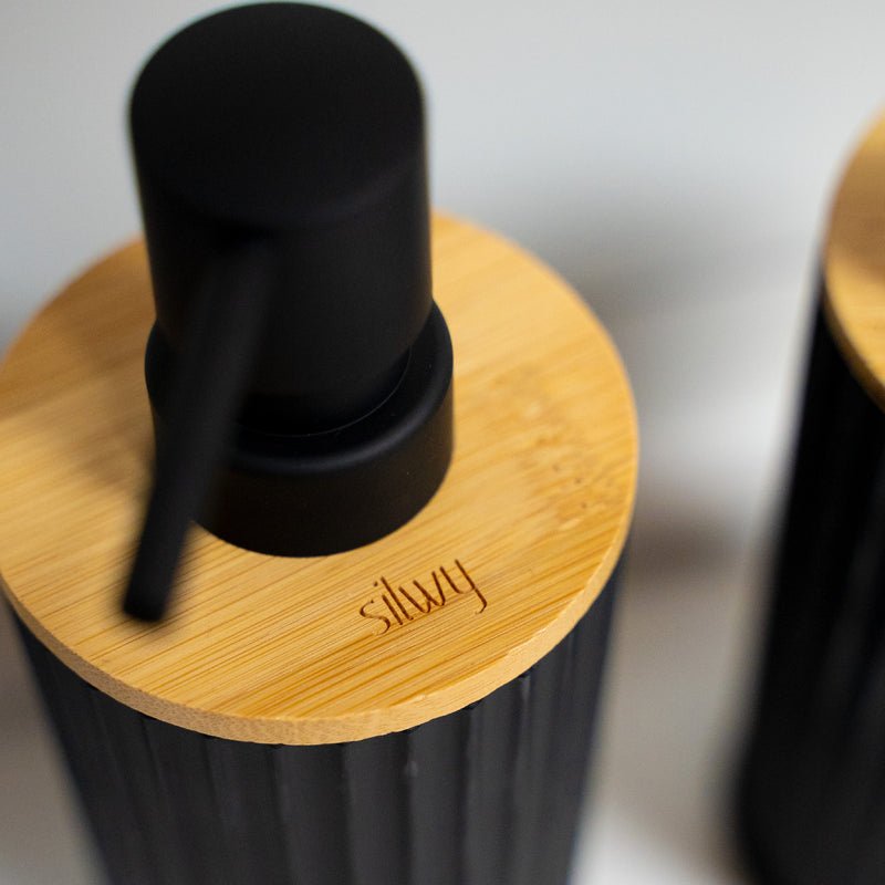Magnetic soap dispenser and magnetic toothbrush cup BLACK incl. pads - Silwy UK