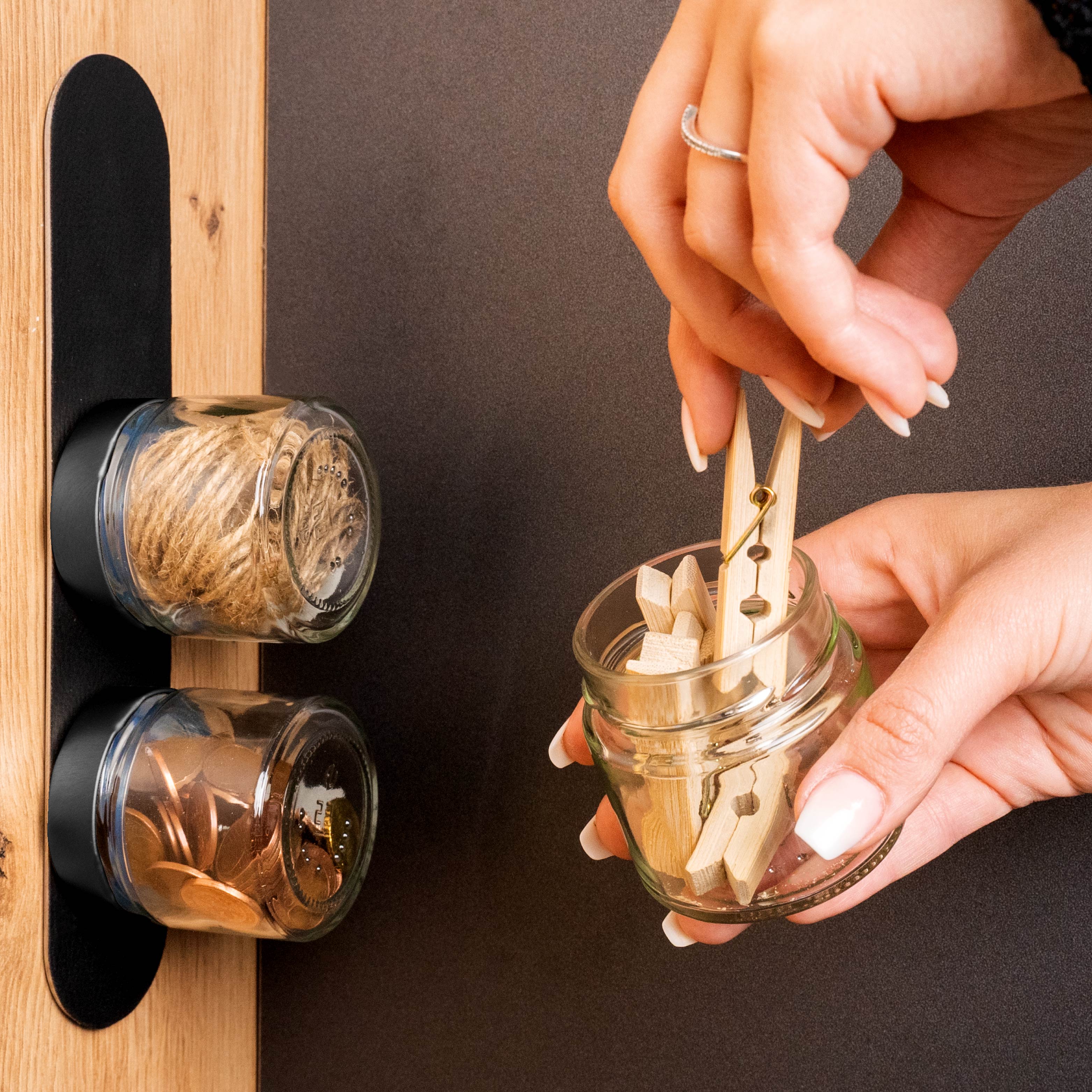 Magnetic delicatessen jars BLACK & CLASSY 125 ml incl. rail BLACK - Silwy UK