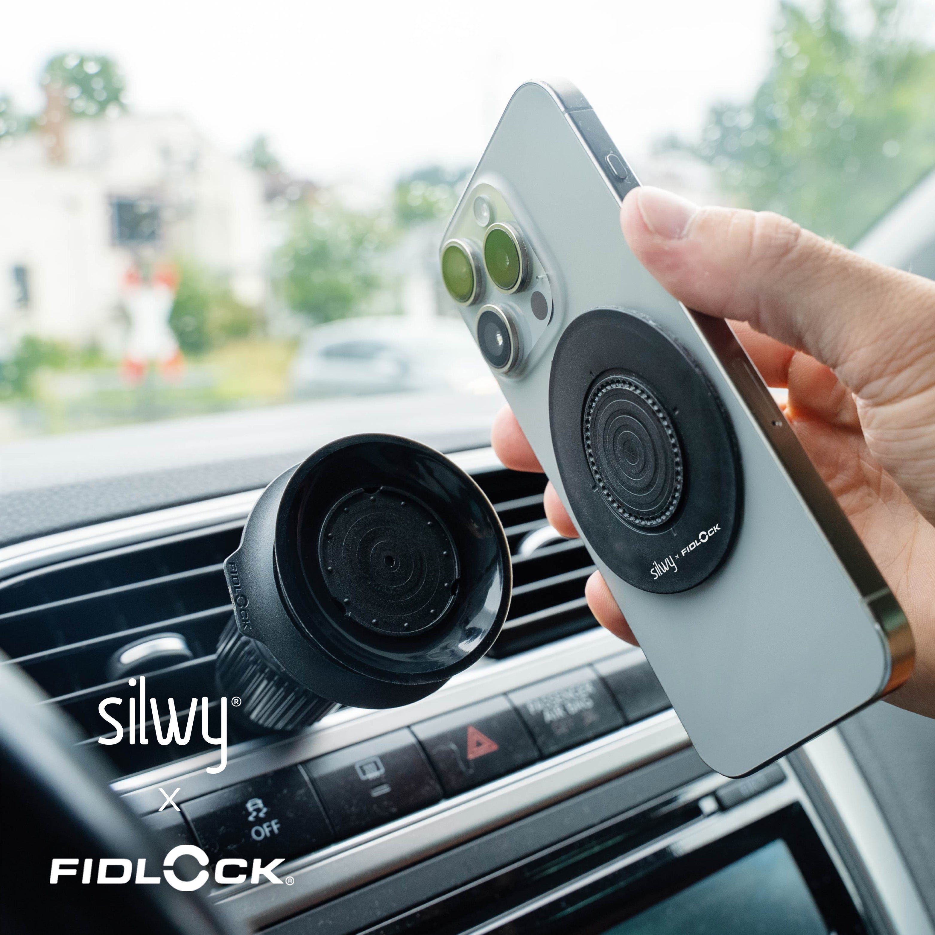 Magnetic VACUUM mobile phone holder UNIVERSAL for car ventilation grilles incl. magnetic VACUUM patch - Silwy UK